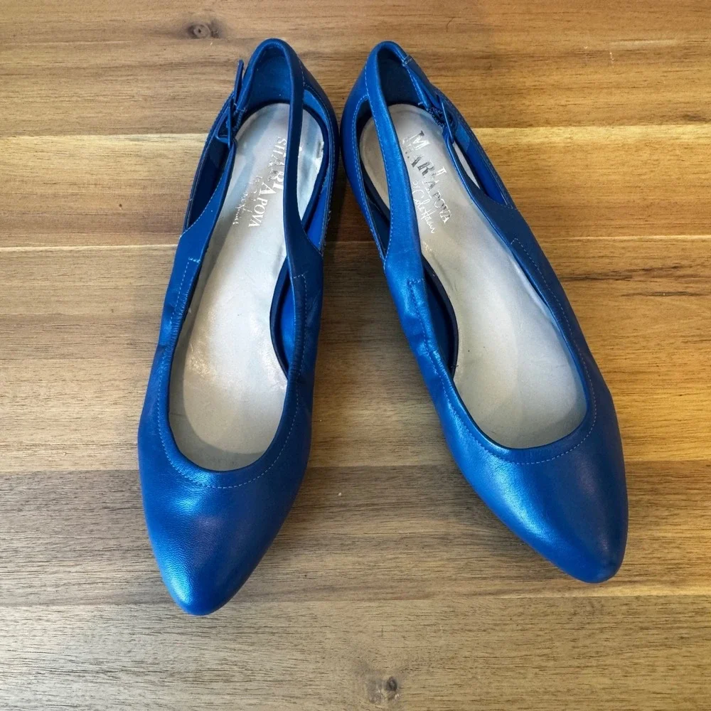 Maria‎ Sharapova by Cole Haan Women 8 B Blue Leather Ballet Flat Classic Chic